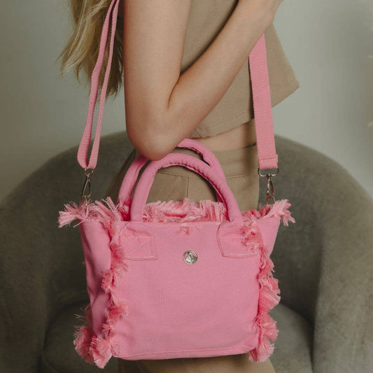 VIA FIORE Mini Pink Canvas Tote with Frayed Edge
