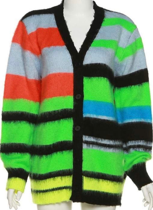 Striped Color Long Sleeved Cardigan