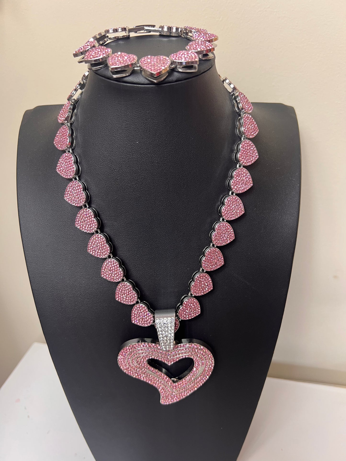 Cuban Heart Links Necklace & Bracelet Set