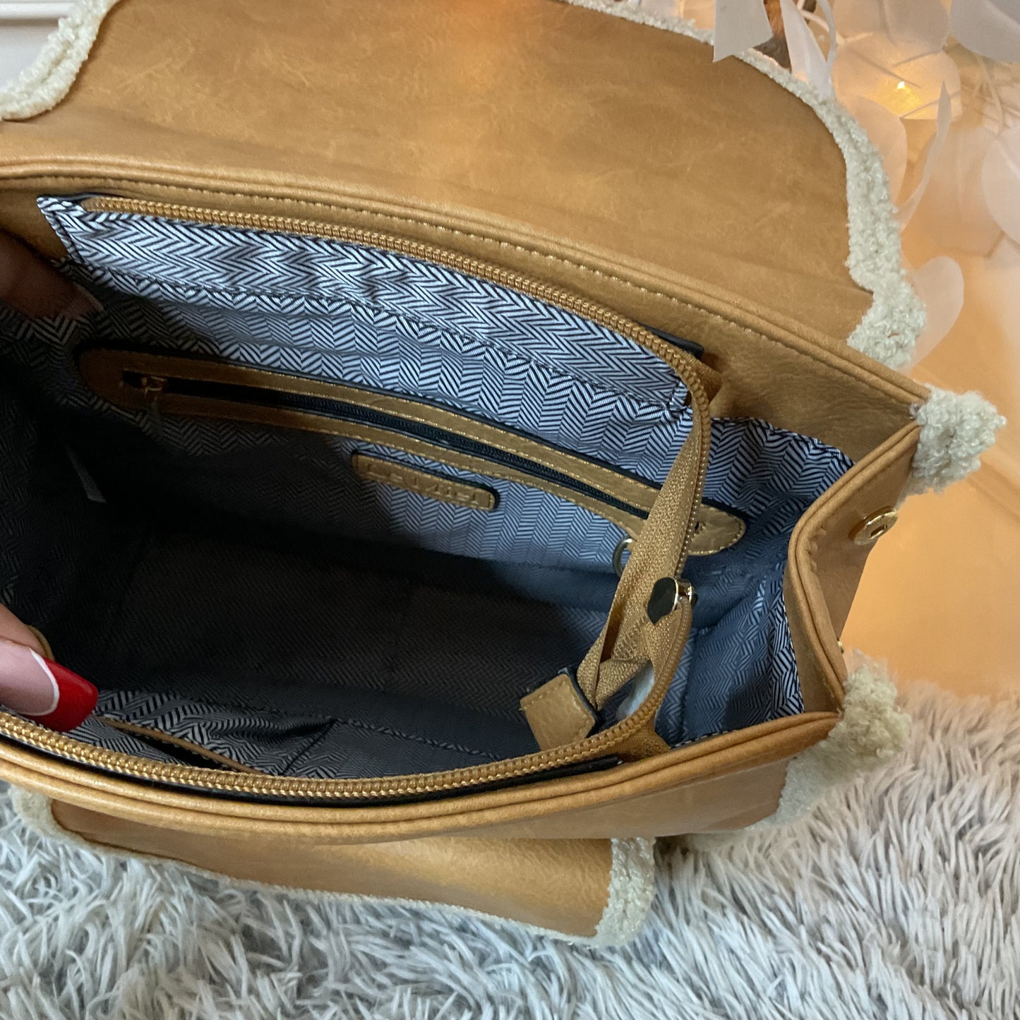 Faux Fur and Leather Backpack Purse