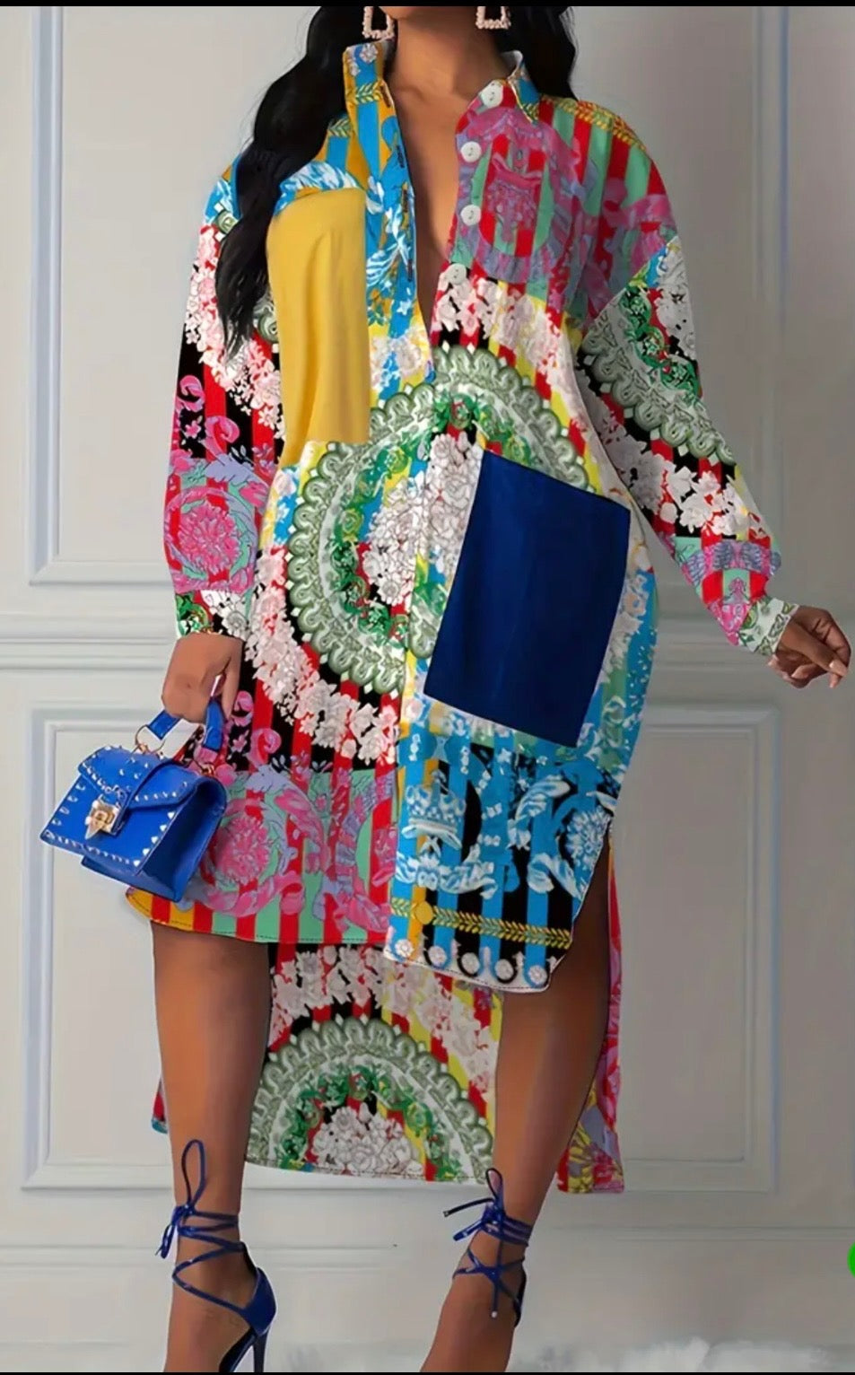 Decorative Print Dress - Short Front , Long Back