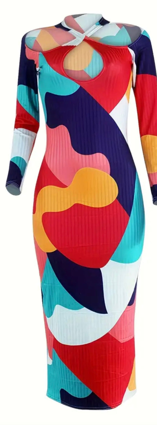 Art Design Stretch Dress - Cross Front - Long-sleeved