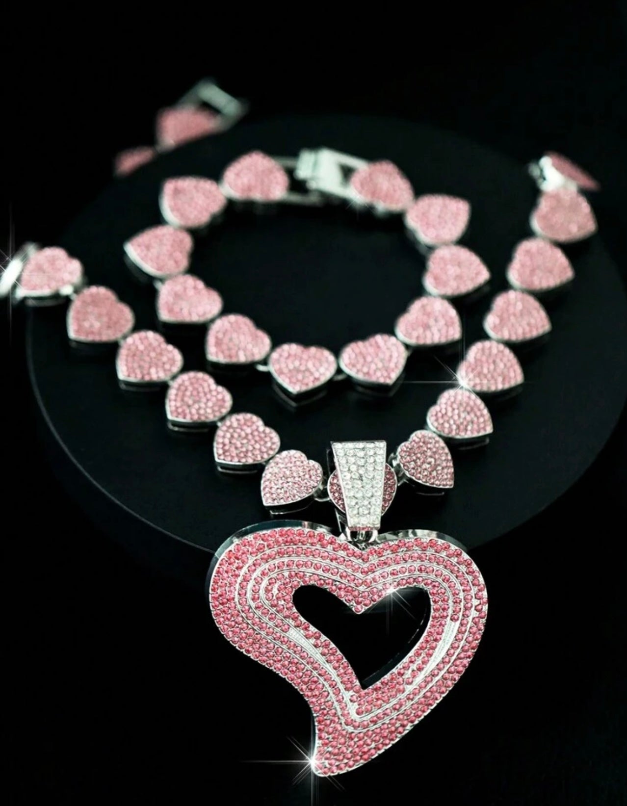 Cuban Heart Links Necklace & Bracelet Set