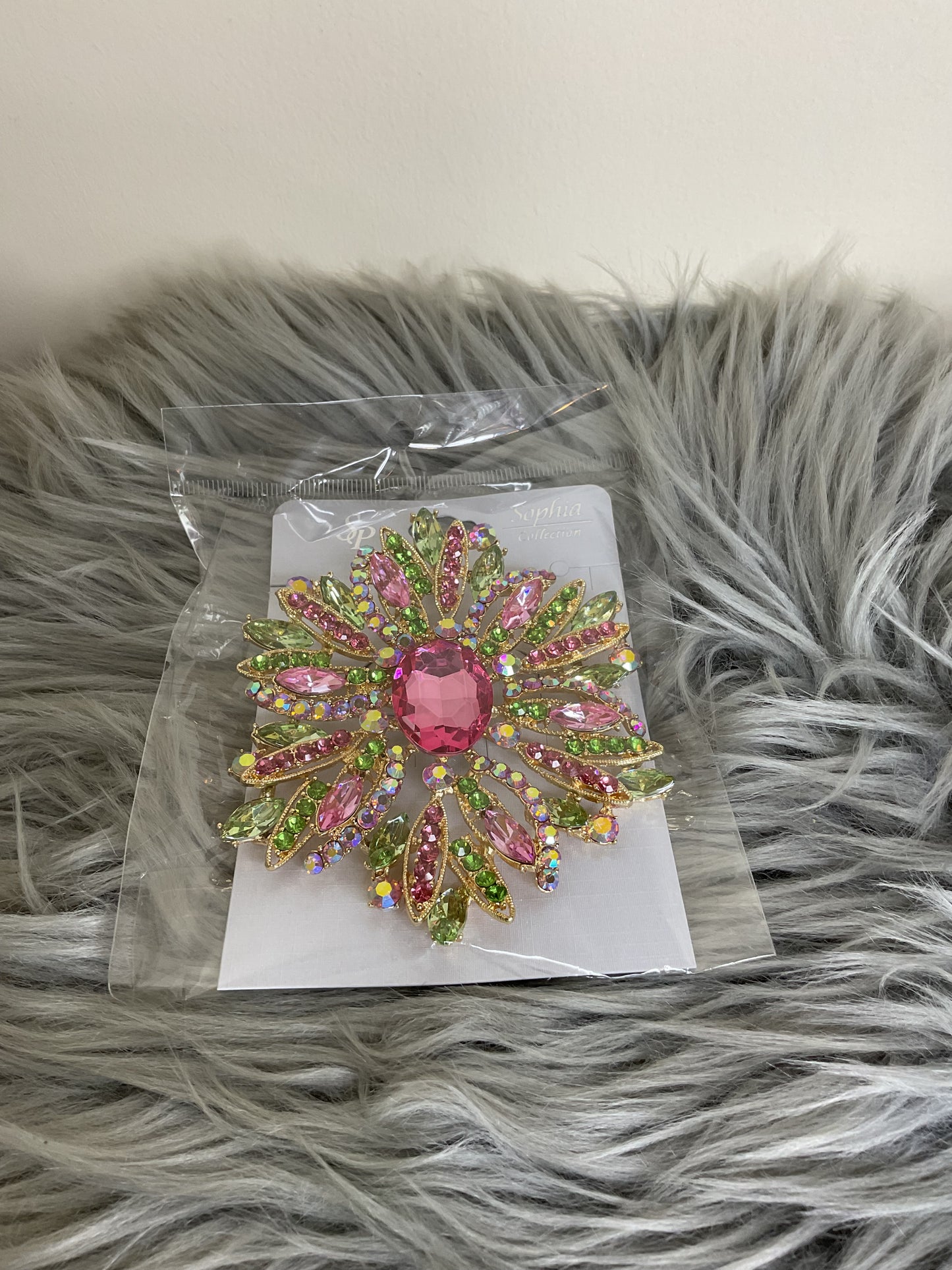 Large Pink And Green Brooch