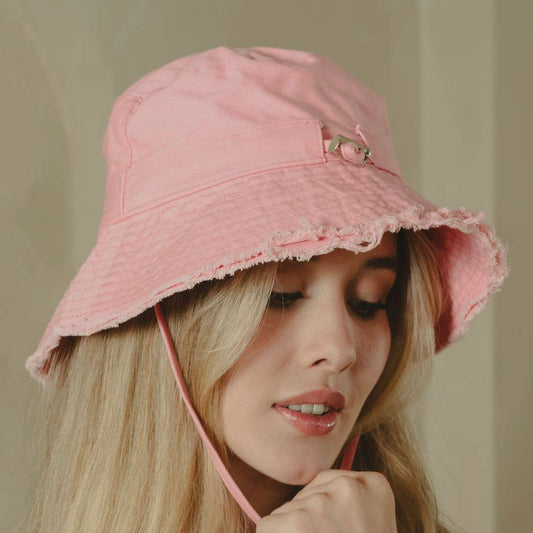 VIA FIORE Pink Summer Bucket Hat with Raw Hem