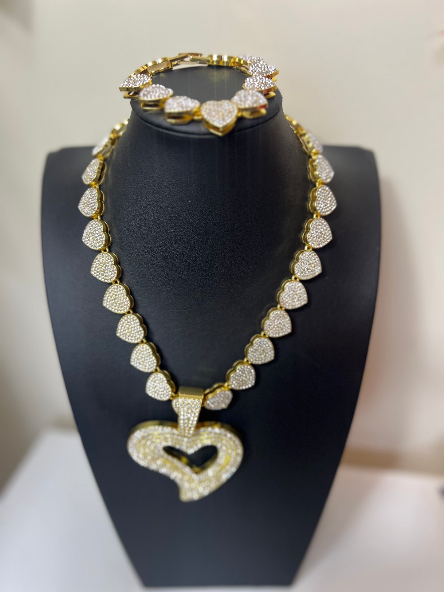 Cuban Heart Links Necklace & Bracelet Set
