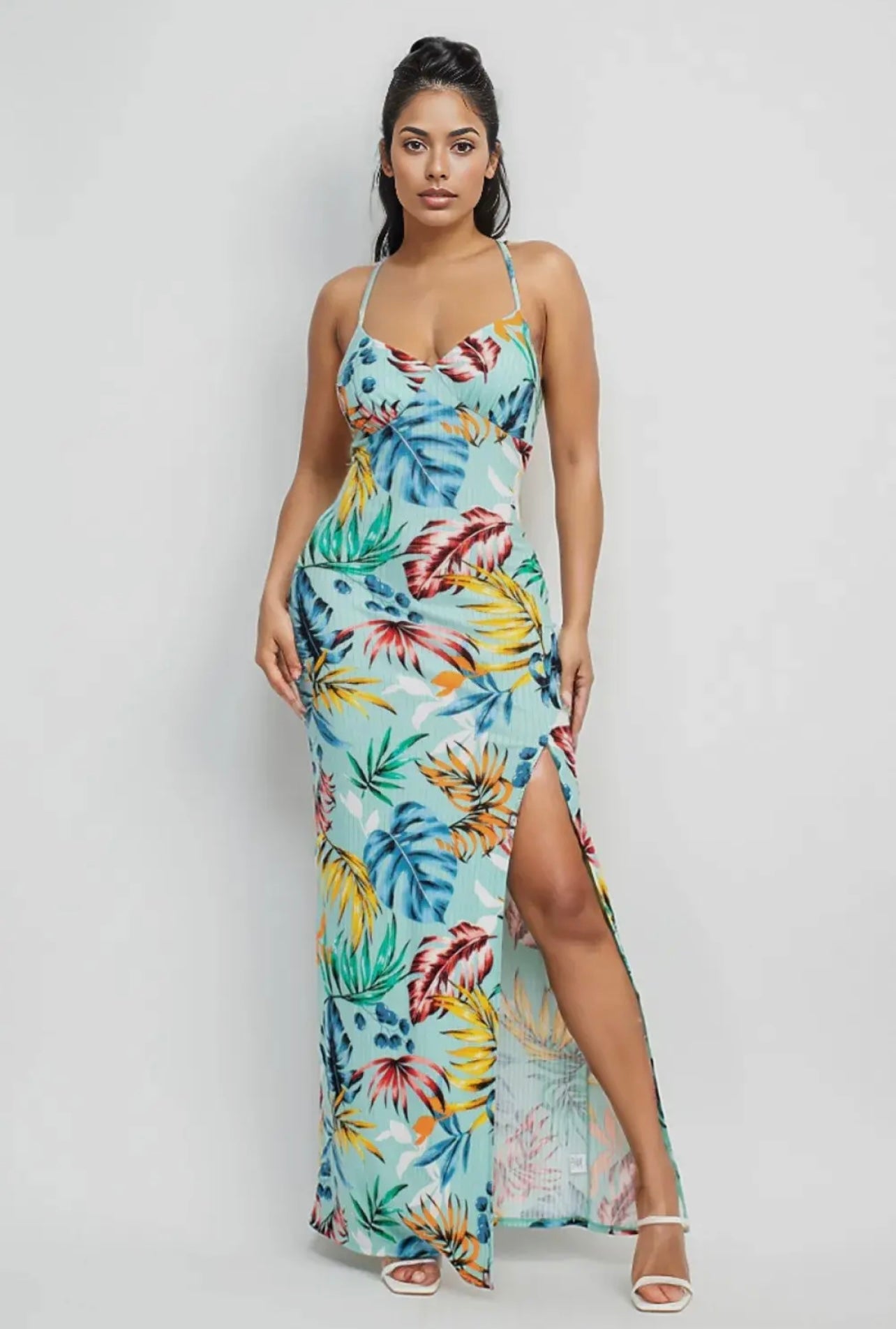 Hawaiian Tropical Print Maxi Dress