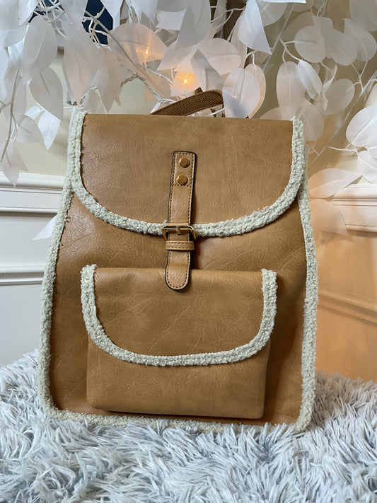 Faux Fur and Leather Backpack Purse