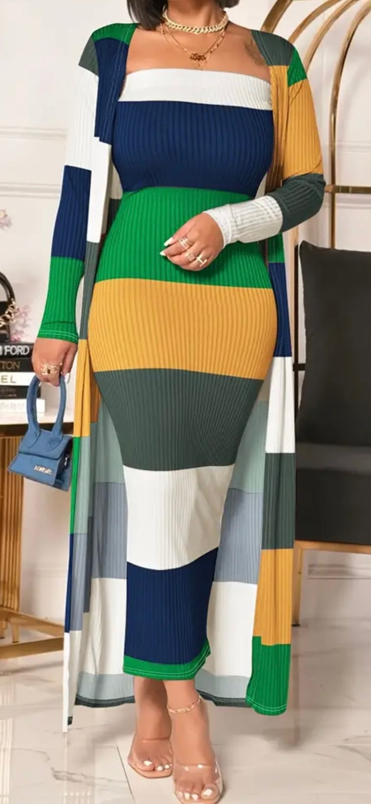 Tube Block Dress and Cardigan Set