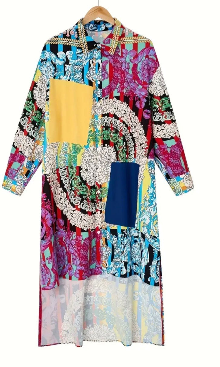 Decorative Print Dress - Short Front , Long Back