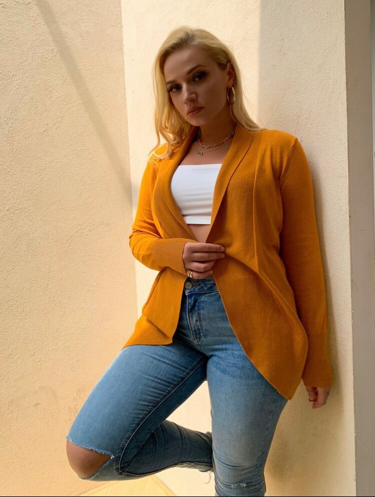 Mustard Open Cardigan Plus-Size