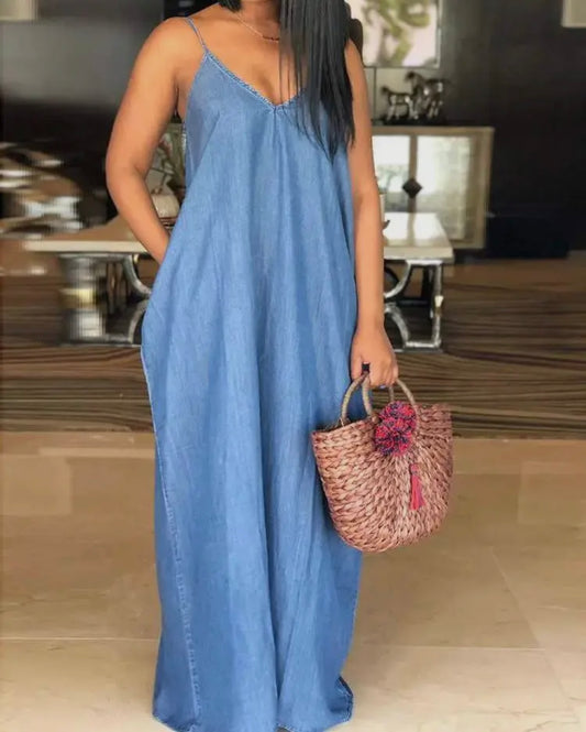 Spaghetti Strap Denim Casual Dress