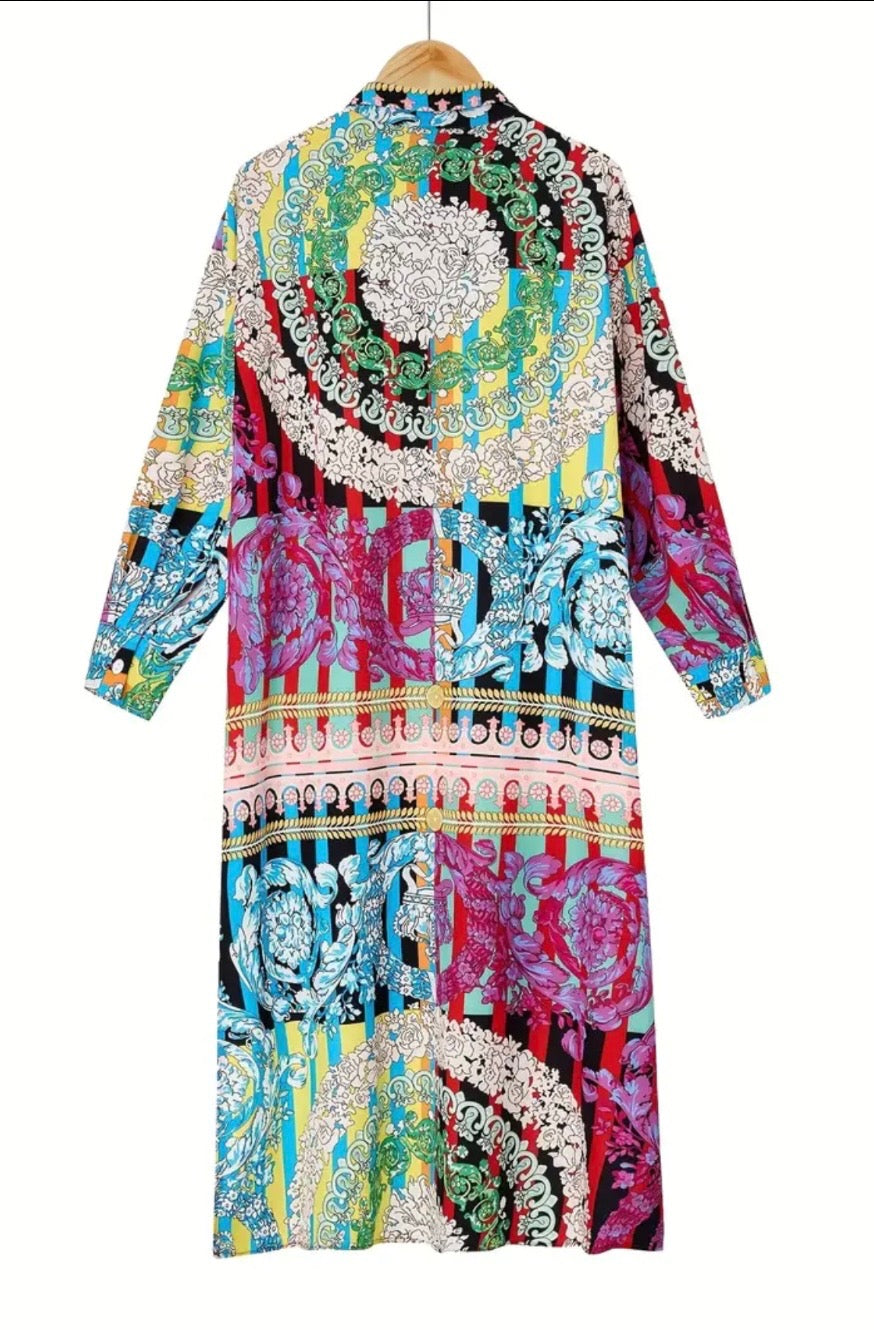 Decorative Print Dress - Short Front , Long Back