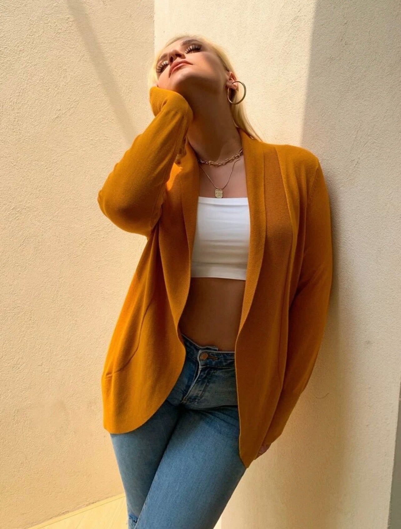 Mustard Open Cardigan Plus-Size