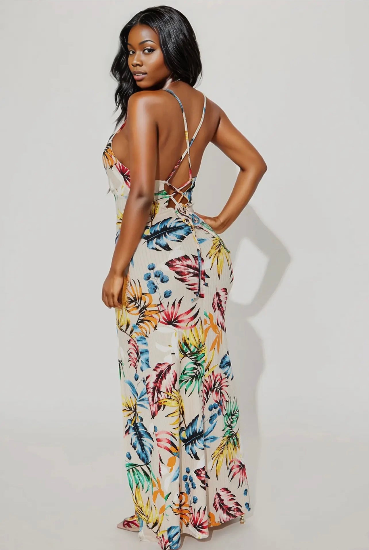 Hawaiian Tropical Print Maxi Dress