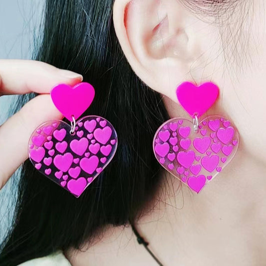 Valentine's Day Rose Red Love Heart Stud Earrings