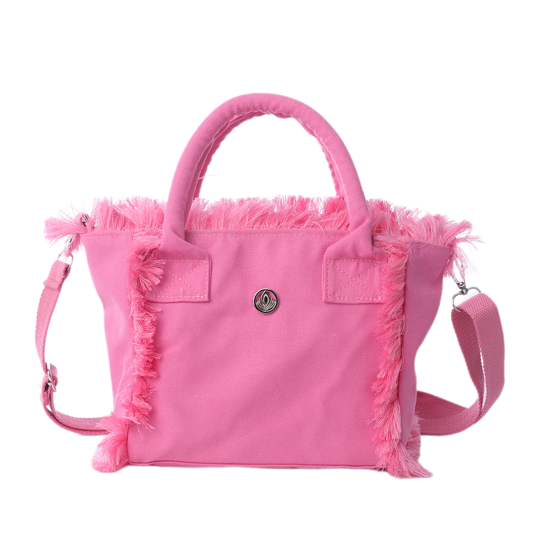 VIA FIORE Mini Pink Canvas Tote with Frayed Edge