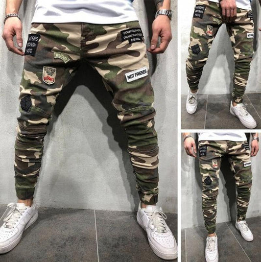 Men's Jeans Badge Stretch Slim Fit Camouflage Skinny Pants