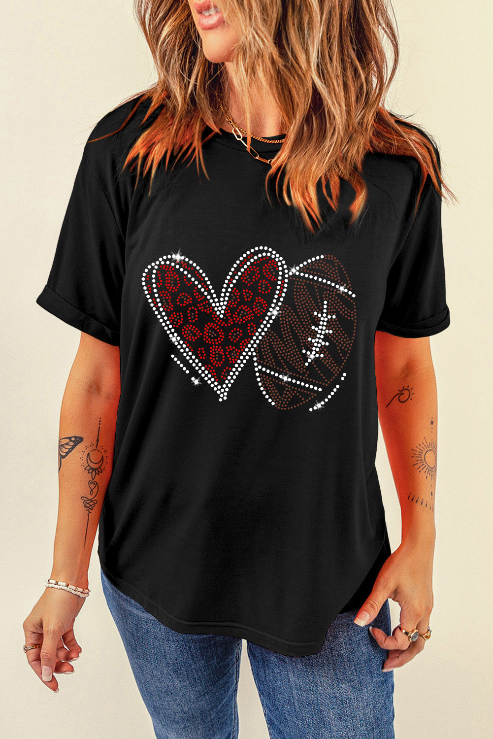 Rhinestone Football Heart Tee