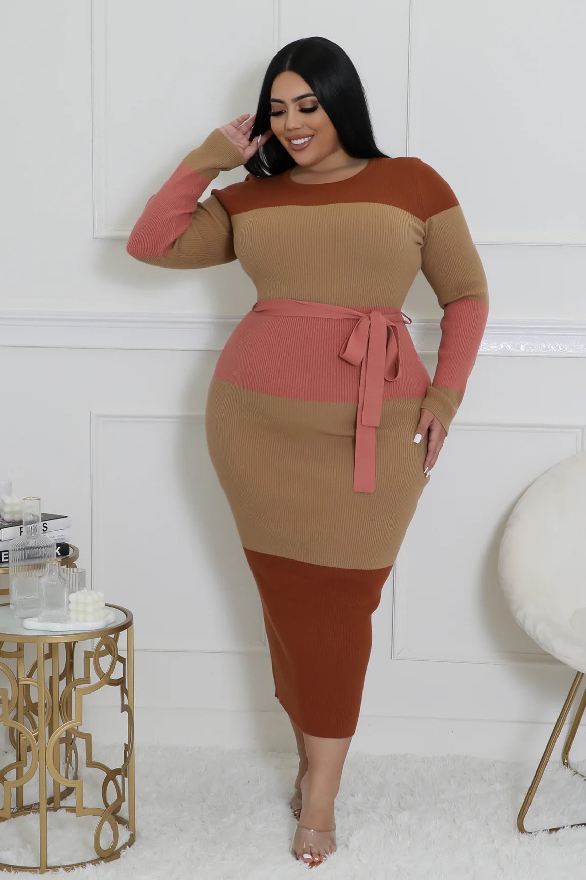 Semi-Long Stretch Dress Plus Size