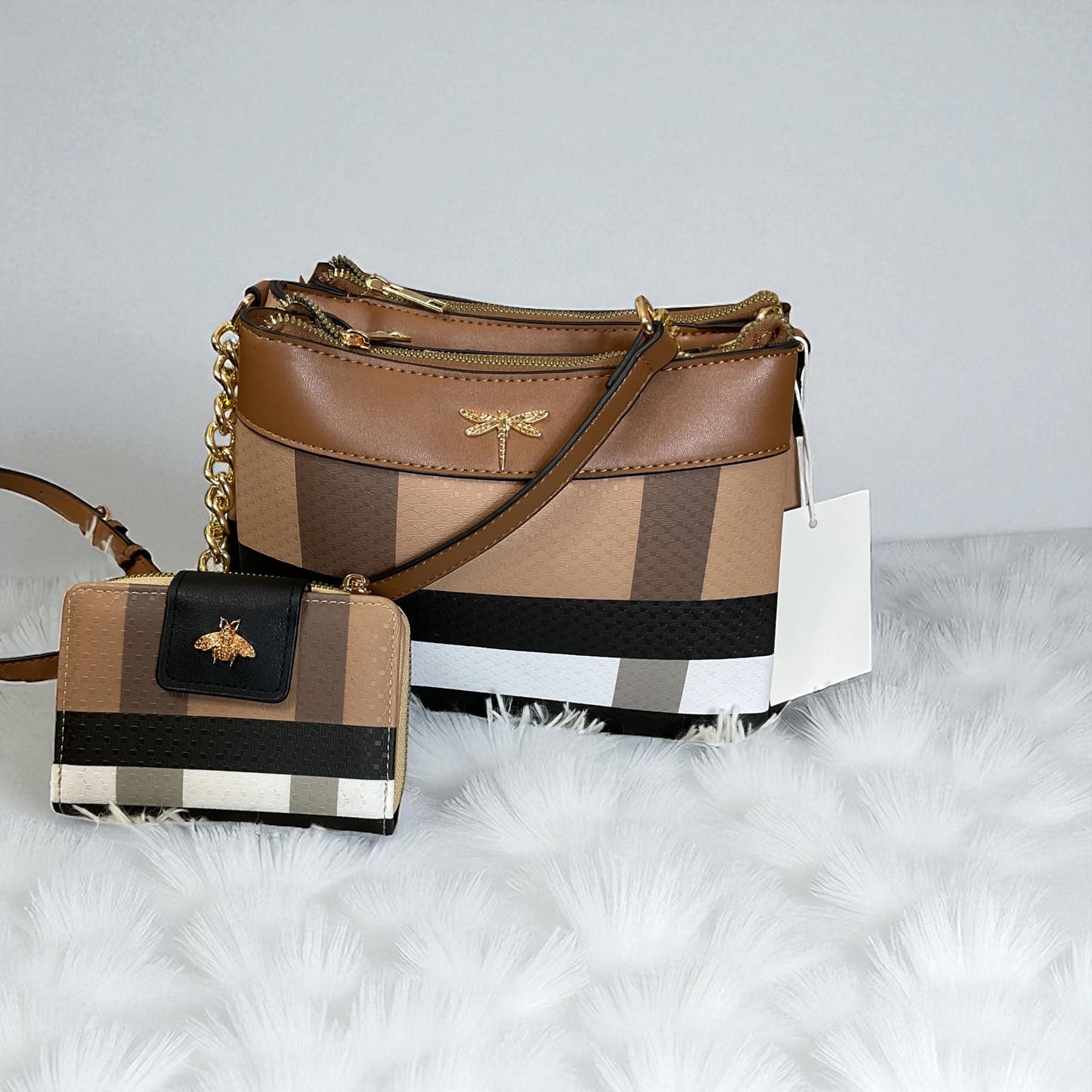 Plaid Crossbody and Wallet Set