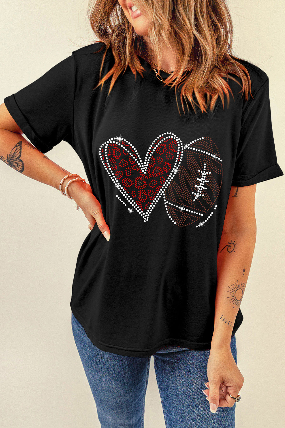 Rhinestone Football Heart Tee