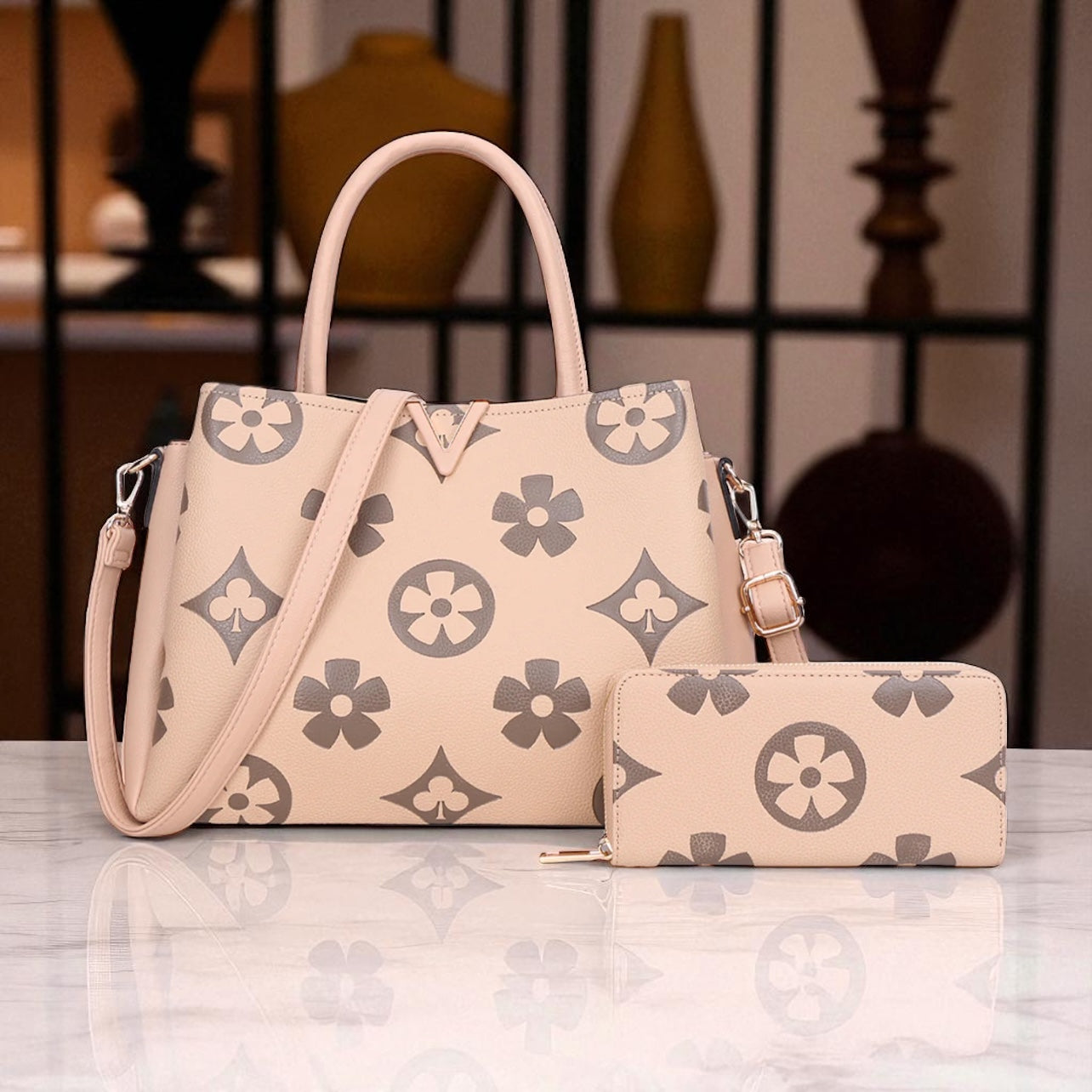 Floral Print Wallet and Tote Set