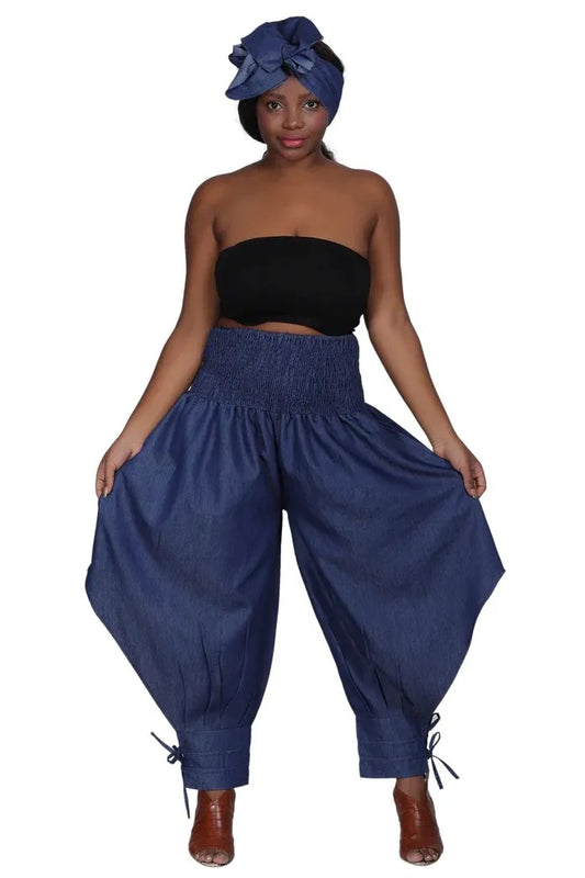 Denim High Waisted Tie Pants