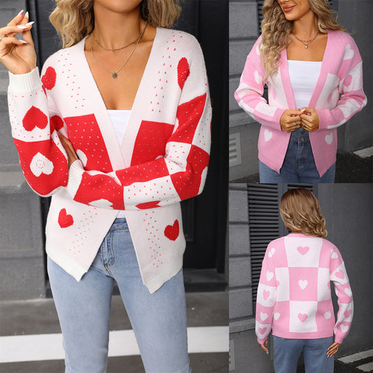 Knitted Heart V-neck Cardigan