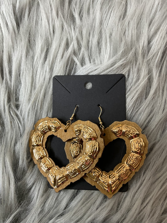 Gold Wooden Heart Earrings