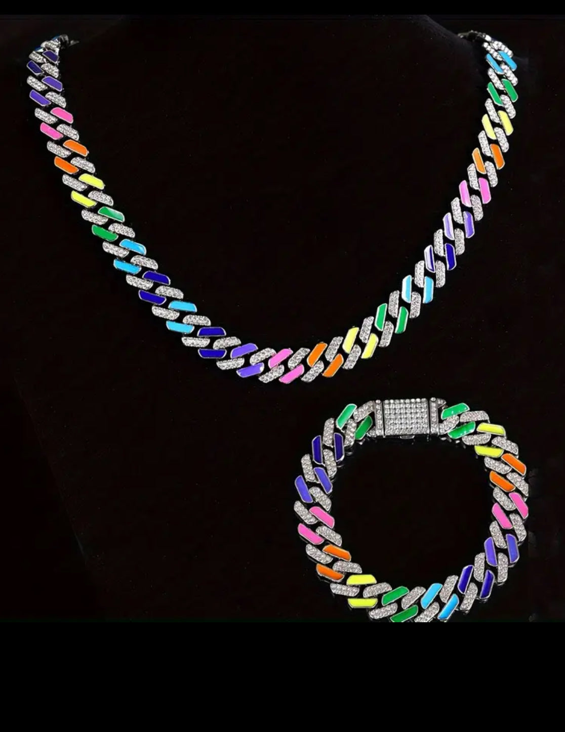 Colorful Cuban Link Necklace & Bracelet Set