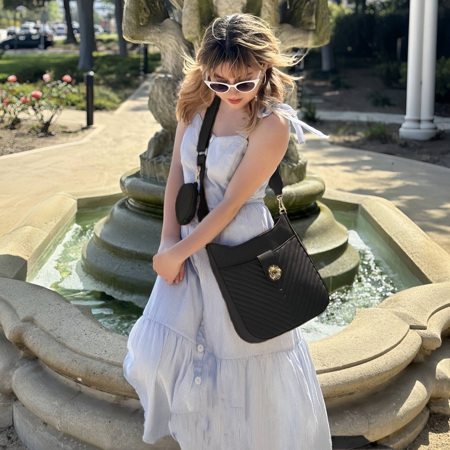 Catalina U shaped Crossbody Chevron w/Coin Pouch