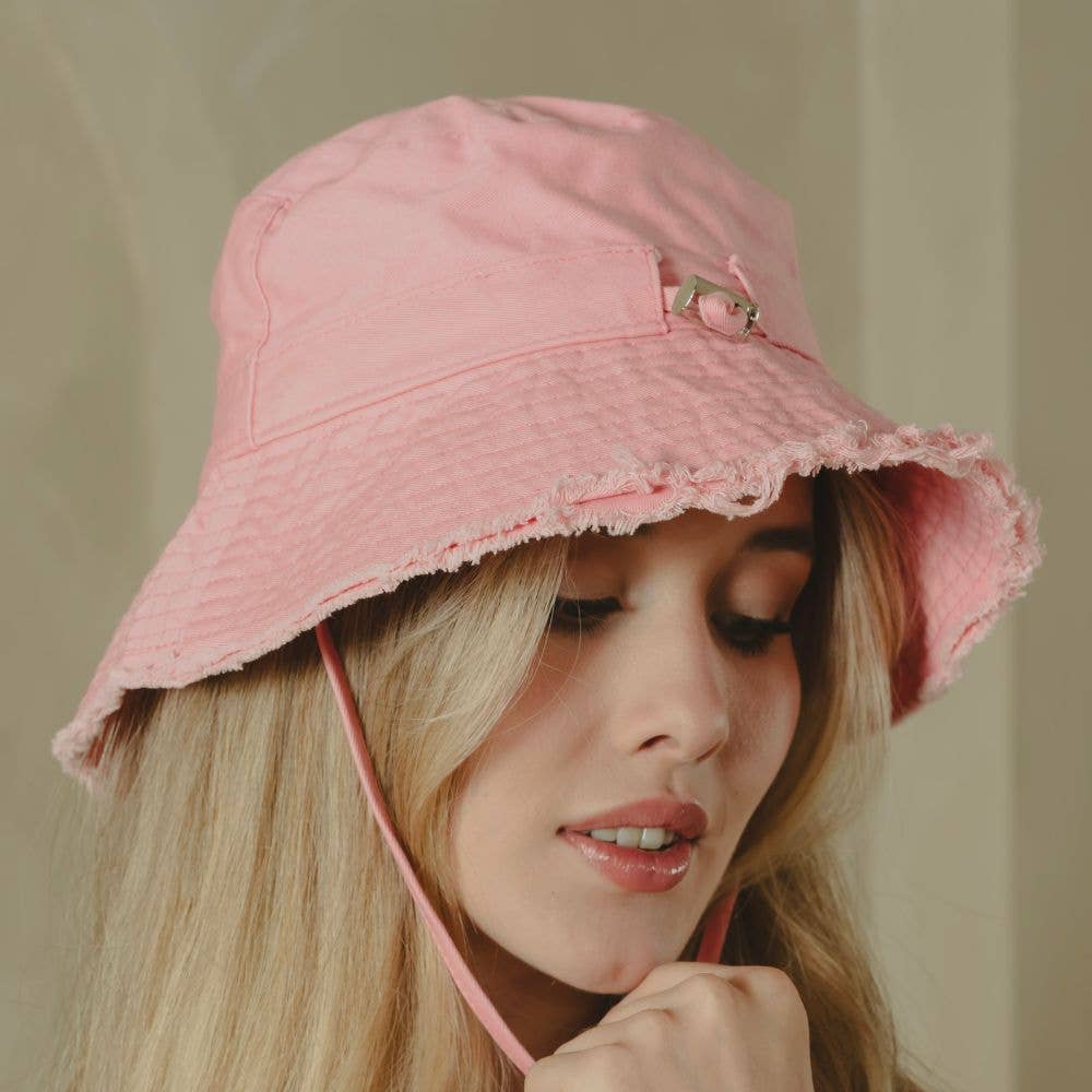 VIA FIORE Pink Summer Bucket Hat with Raw Hem