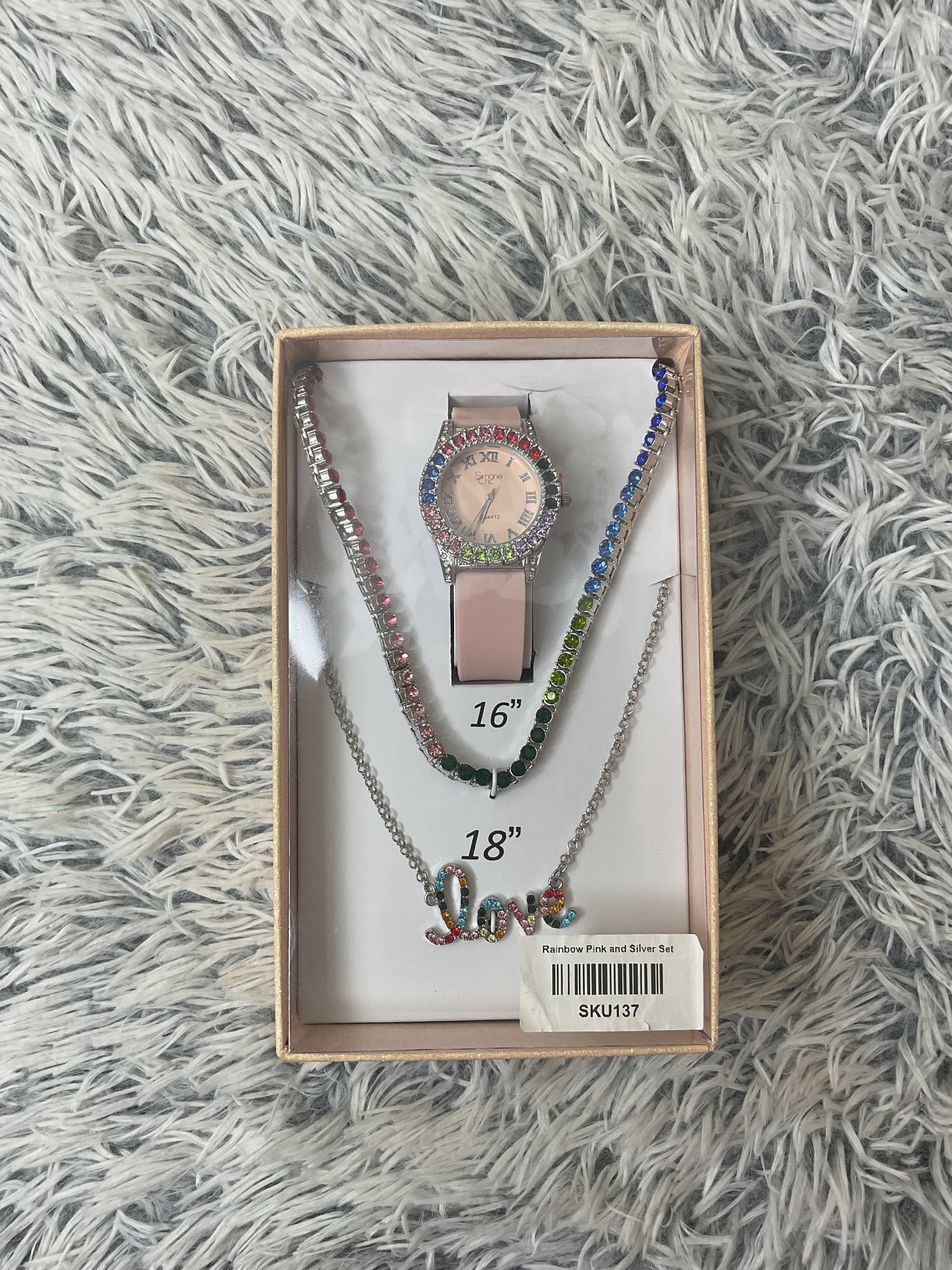 Multicolor Bling Watch & Necklace Set