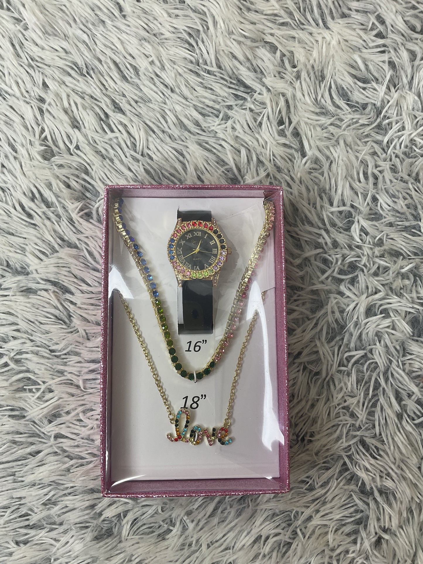 Multicolor Bling Watch & Necklace Set