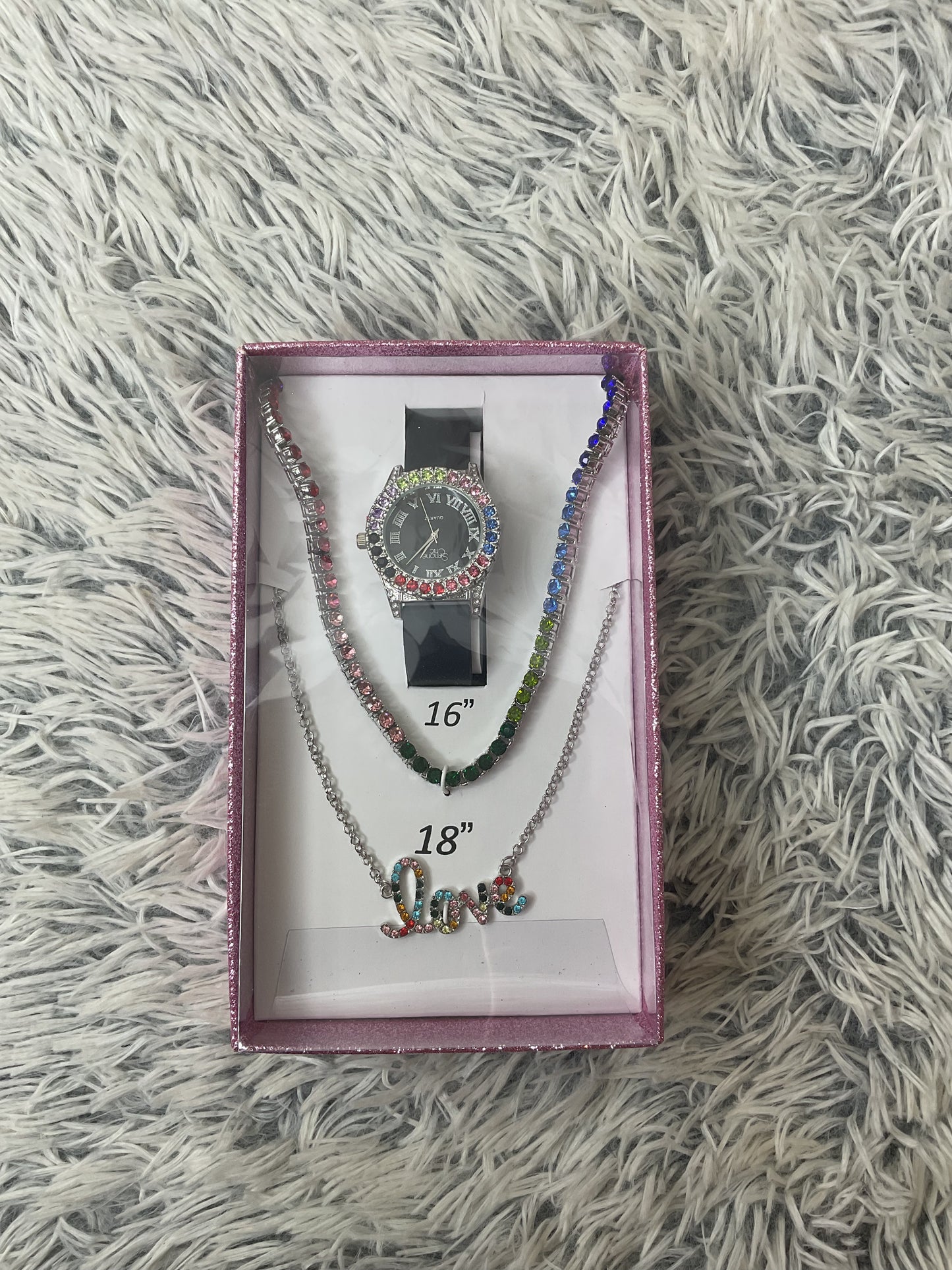 Multicolor Bling Watch & Necklace Set