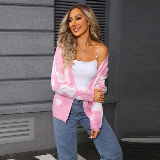 Knitted Heart V-neck Cardigan