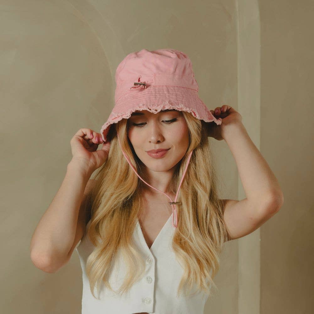 VIA FIORE Pink Summer Bucket Hat with Raw Hem