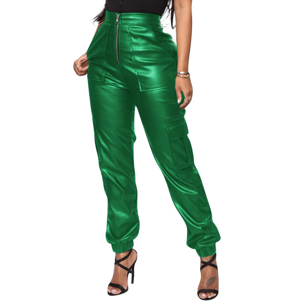 Workwear Ankle-tied Leather Pants Fashionable Overalls With Multiple Pockets