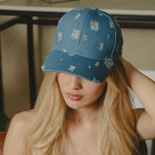 VIA FIORE Light Distressed Denim Baseball Cap