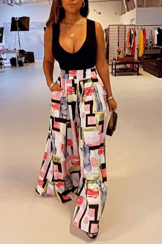 Graphic wide leg maxi pants