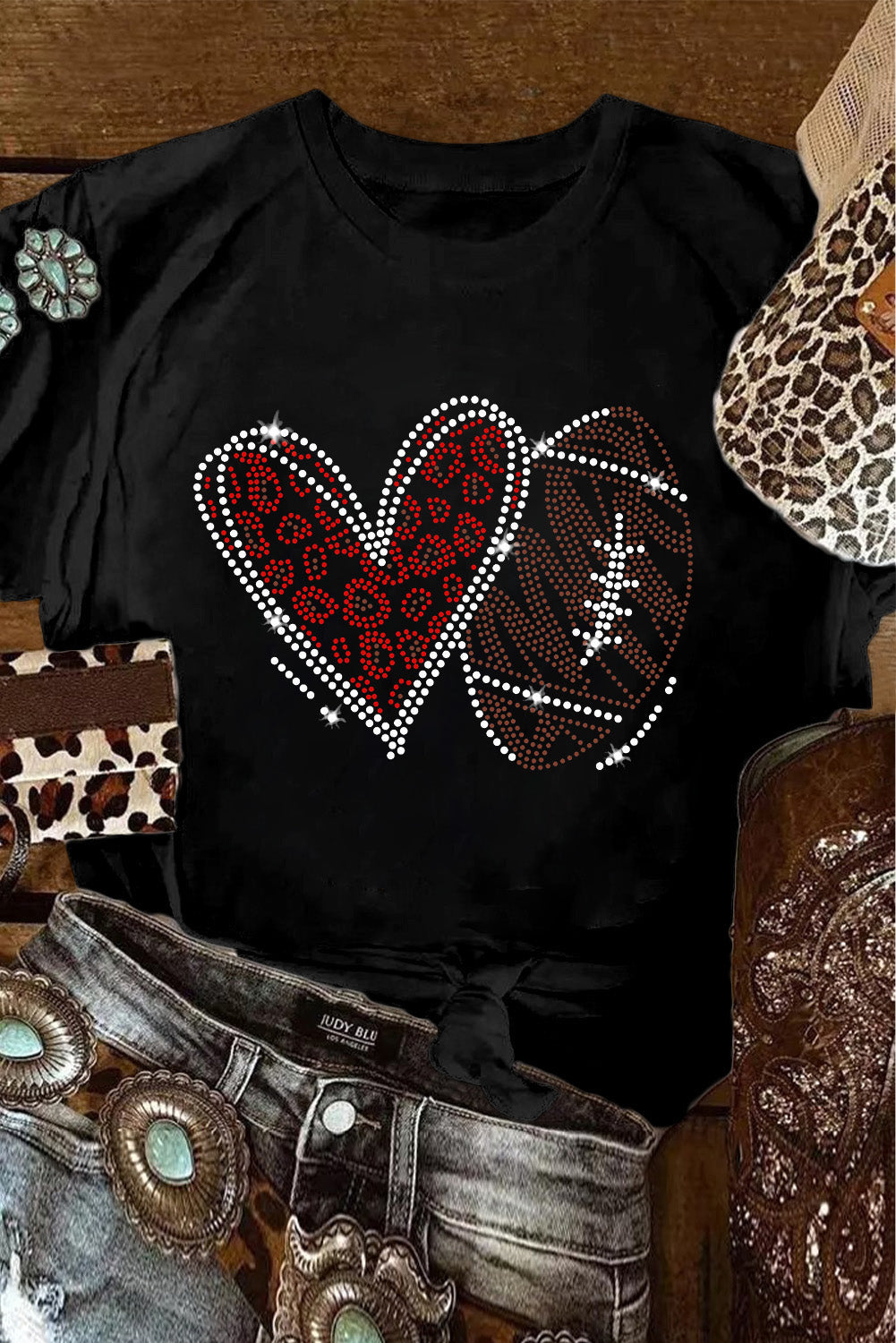Rhinestone Football Heart Tee