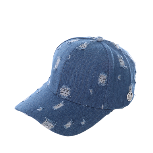 VIA FIORE Medium Distressed Denim Baseball Cap