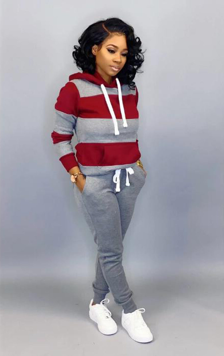 Stripe Hooded Warm up Set