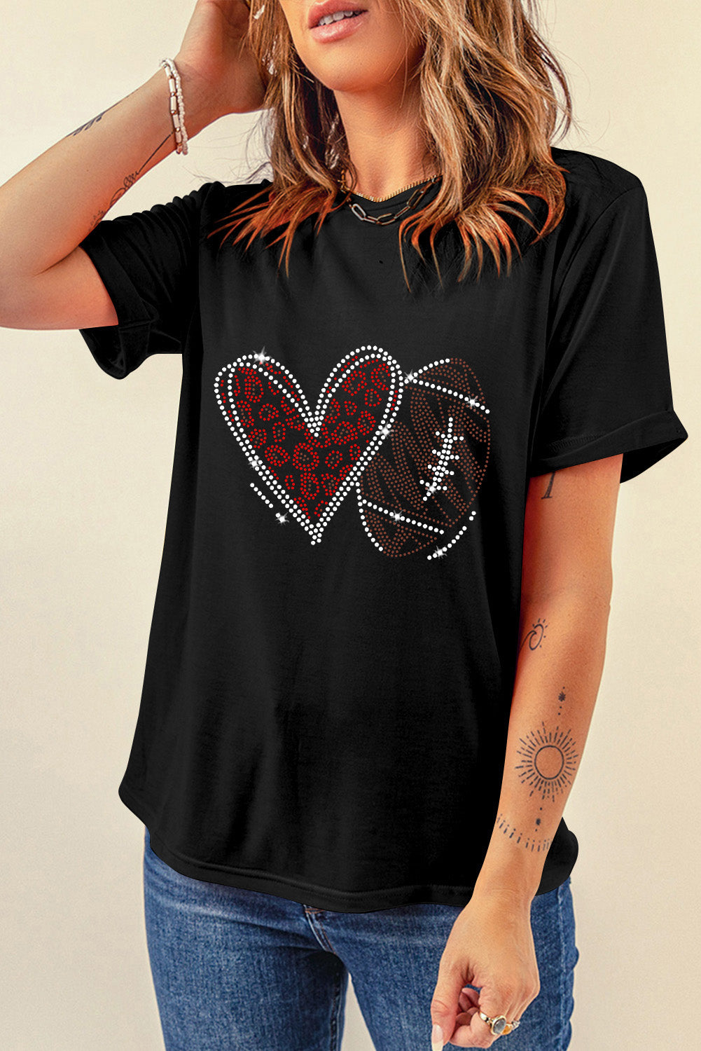 Rhinestone Football Heart Tee